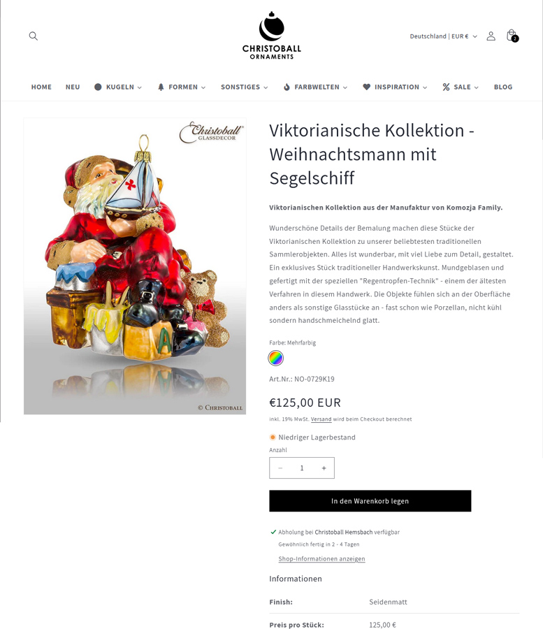 shopify christoball webshop Produktdarstellung